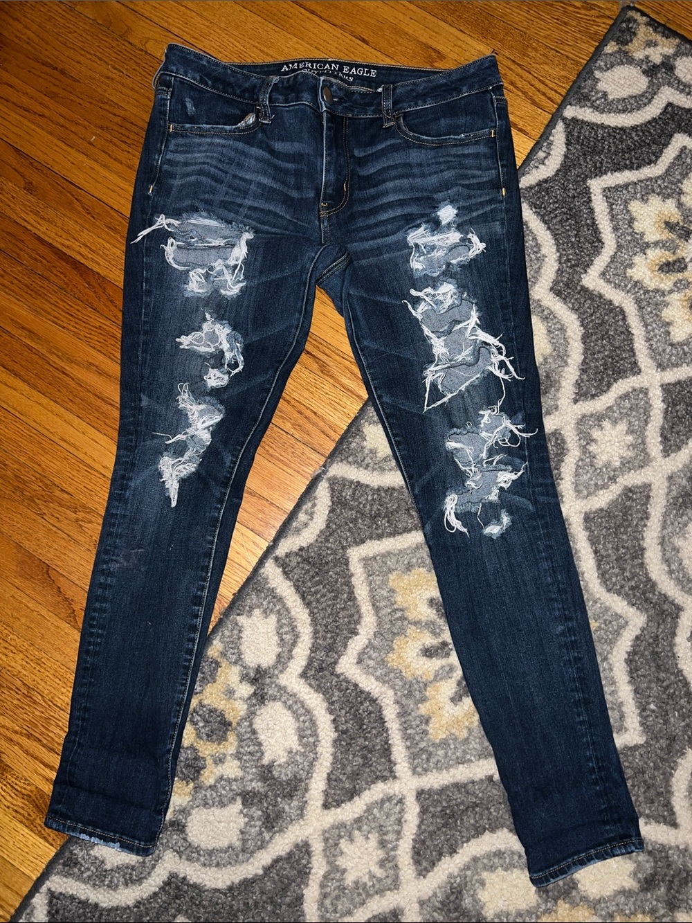 American Eagle Outfitters Dark Blue Distressed Jegging Jeans for Women